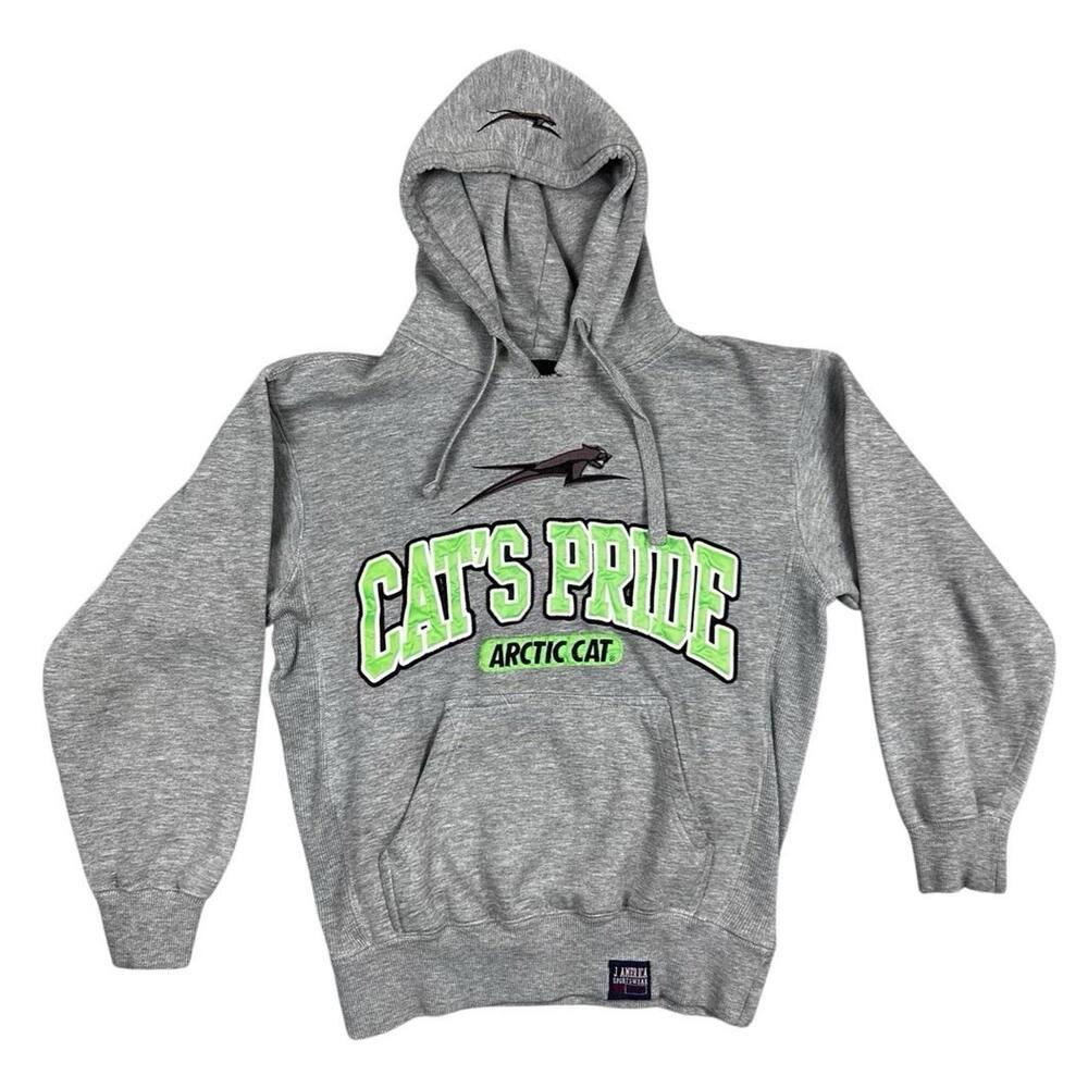 Arctic Cat Hoodie Cat’s Pride Gray Fleece Pullover Size Small Vintage Style